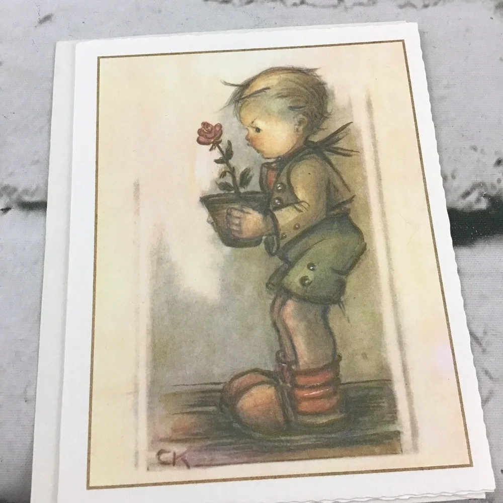 Vintage Blank Inside Notecards Lot-5 German Children Illustrations W/Envelopes